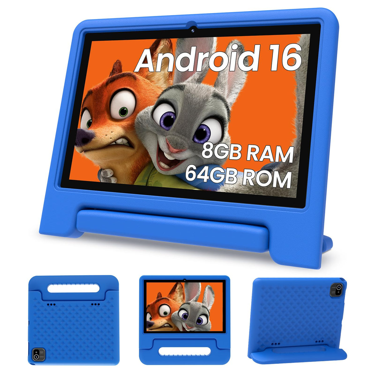 Android 16 Kids Tablet 10 Inch HD Display 8GB RAM 64GB ROM Blue P102