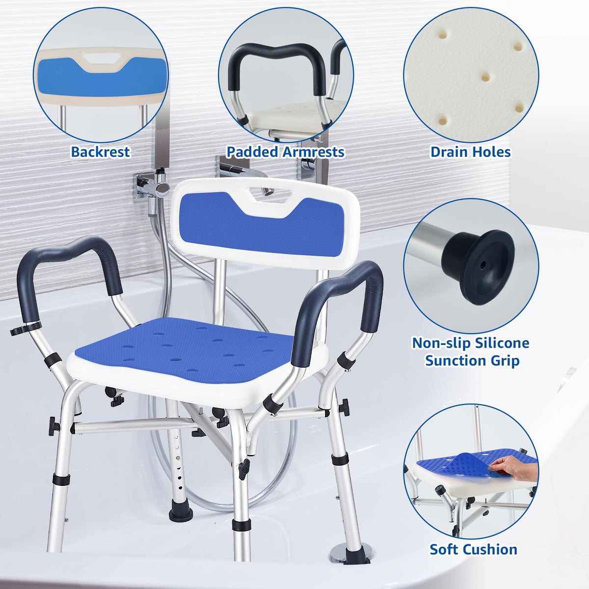 Blue Adjustable Shower Chair N8604