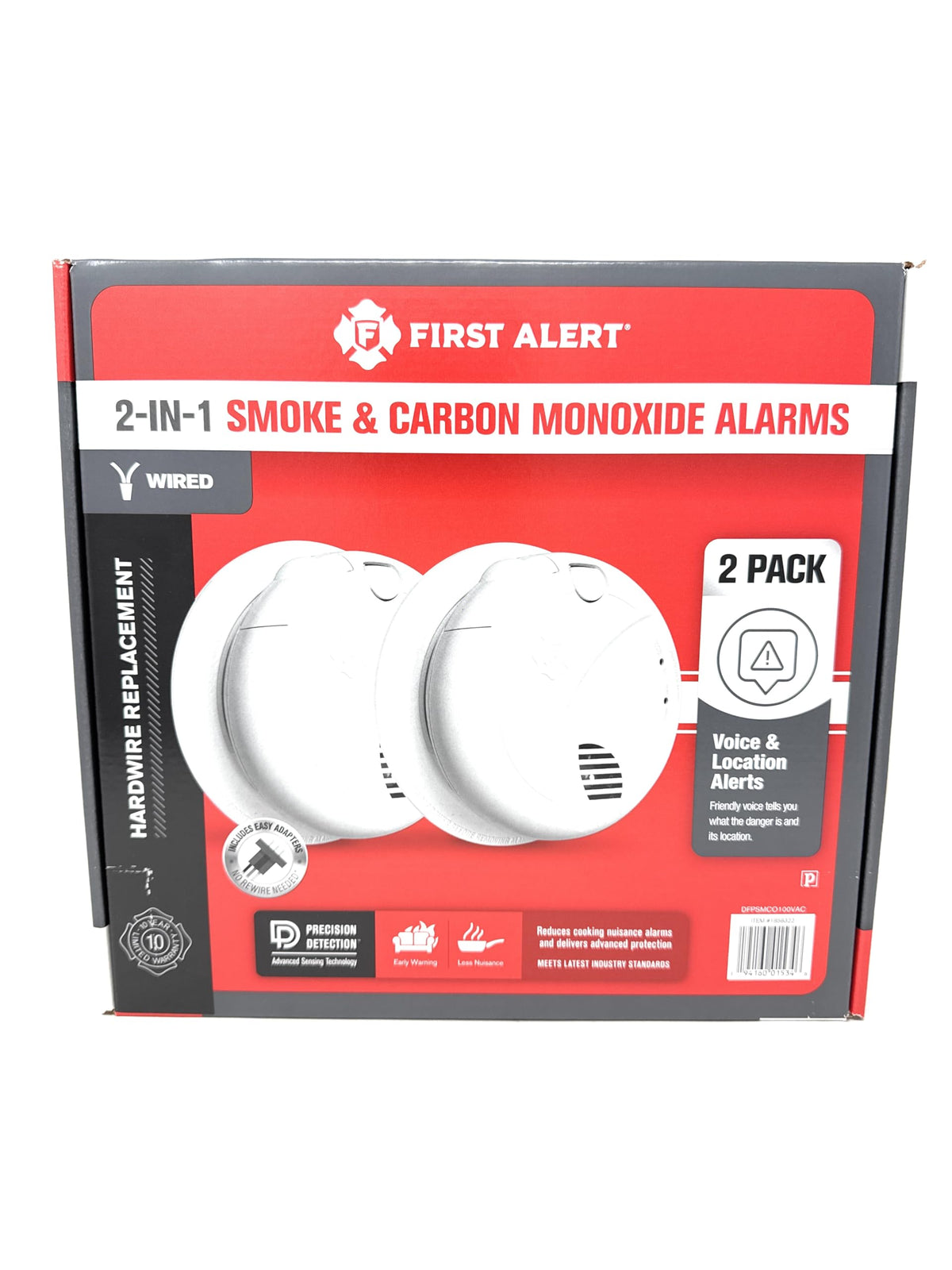 Combination Smoke & Carbon Monoxide Alarm, Hardwire Detector with Battery Backup, 2-Pack F7698