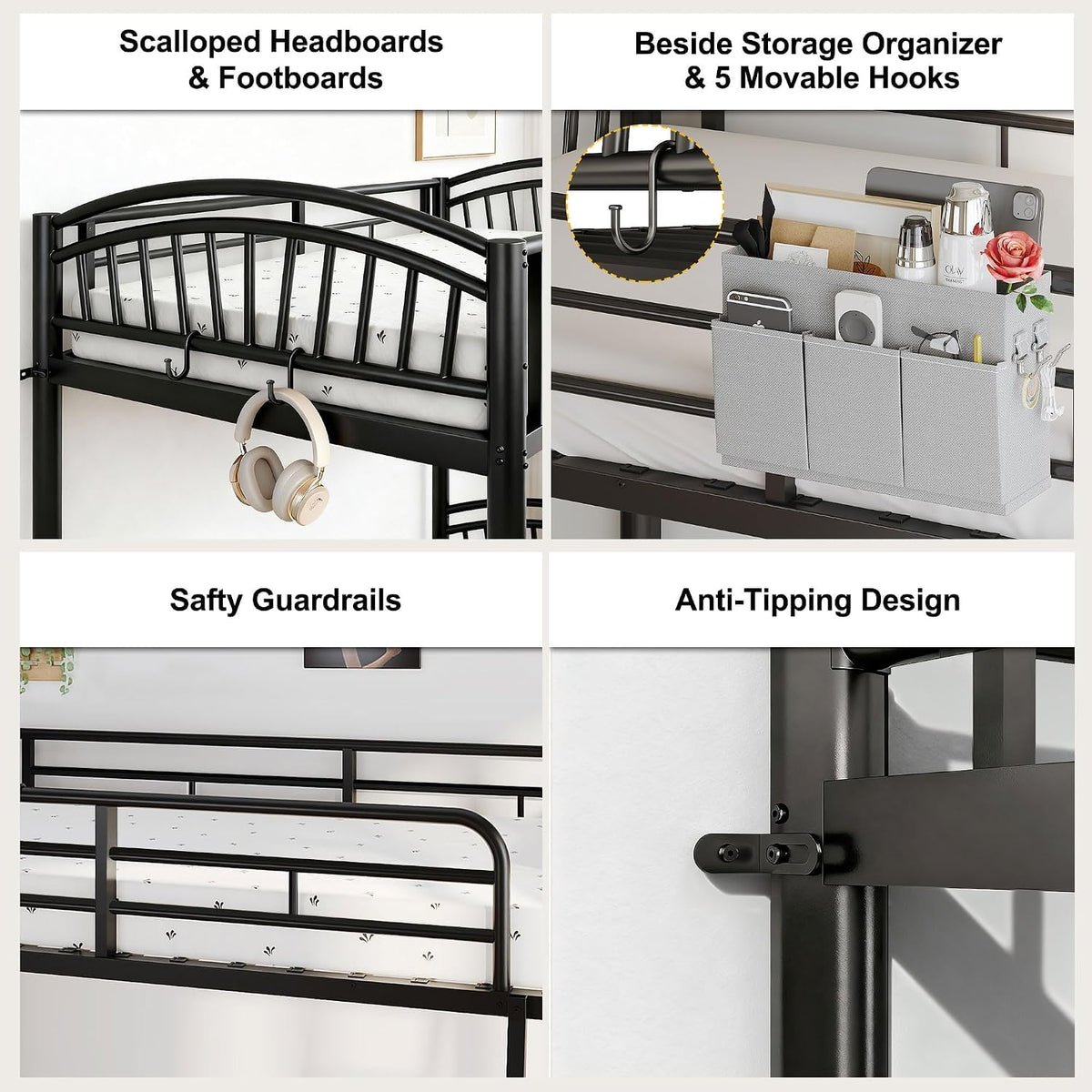 Twin Over Twin Metal Bunk Bed with Ladder X5734