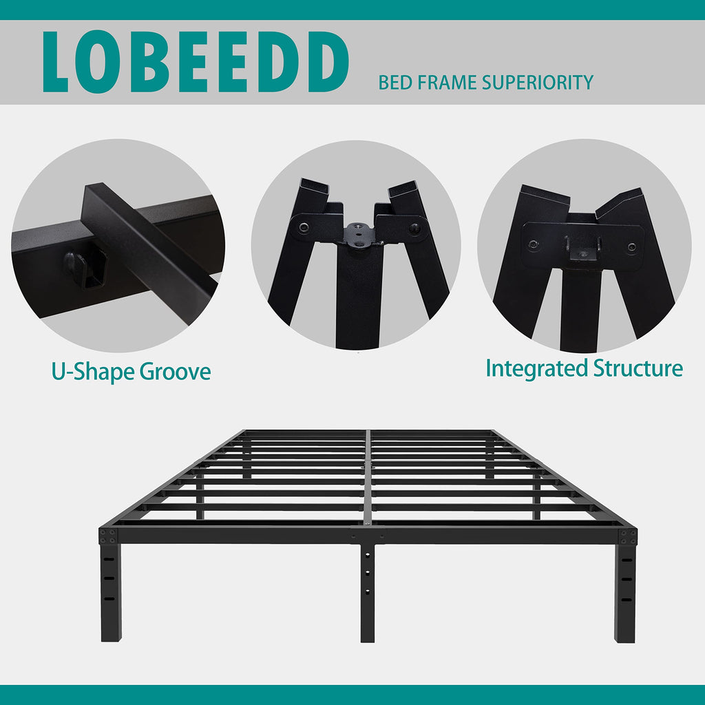 18 Inch Queen Metal Platform Bed Frame Heavy Duty Black Q99838