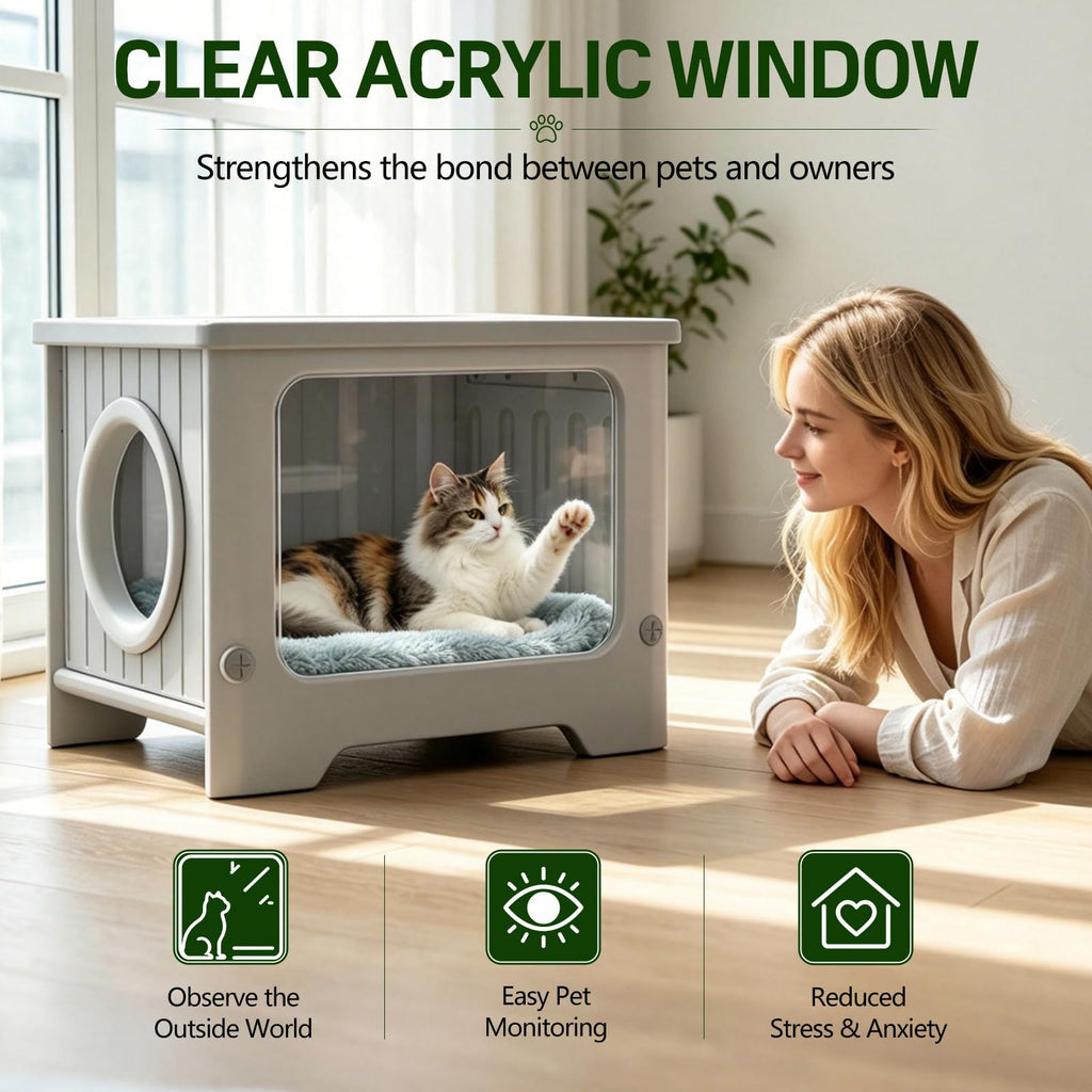 Weatherproof Stackable Outdoor Cat House with Clear Window V4112