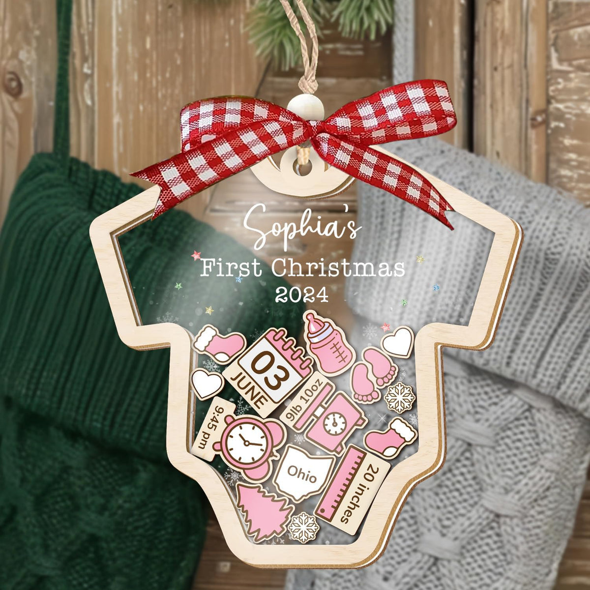 Baby's First Christmas Ornament 2026 Acrylic Wooden 5" W1539