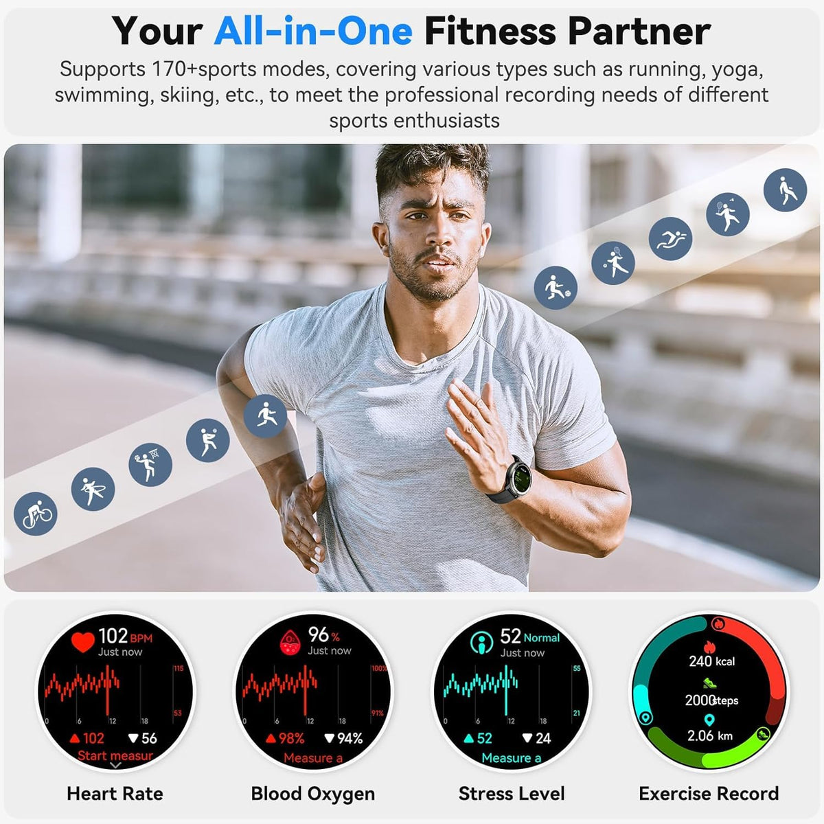 Black GPS Smartwatch with Heart Rate Monitor Y155709