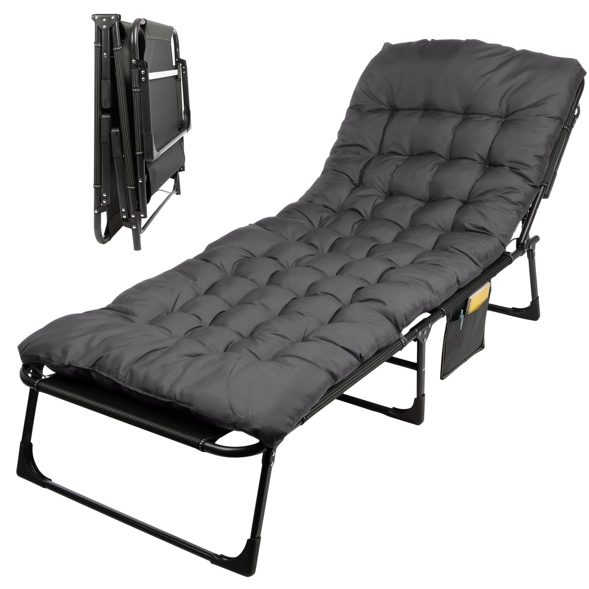 Folding Camping Cot with Mattress, Heavy Duty Foldable Bed with 3 Recline Positions, Gray A13753