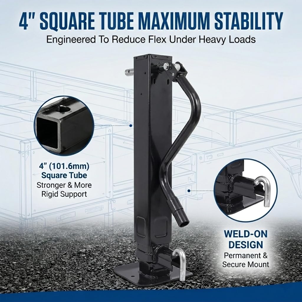 12000 LBS Weld-On Trailer Jack 4" Square Tube 26" Travel Side Wind Black M867456