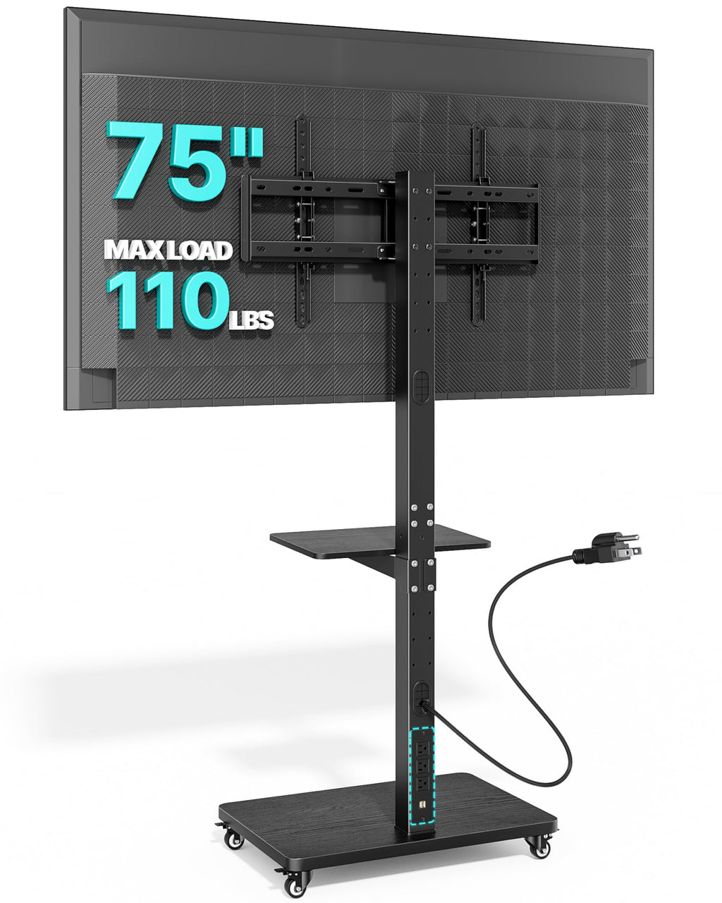 Rolling TV Stand with Power Outlet for 32-75 Inch TVs Y318589