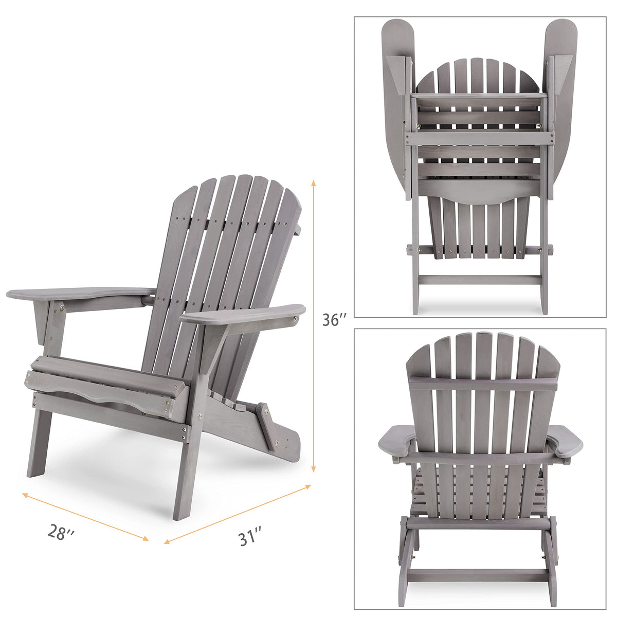 Wooden Folding Adirondack Chairs Set of 2 Solid Cedar D396