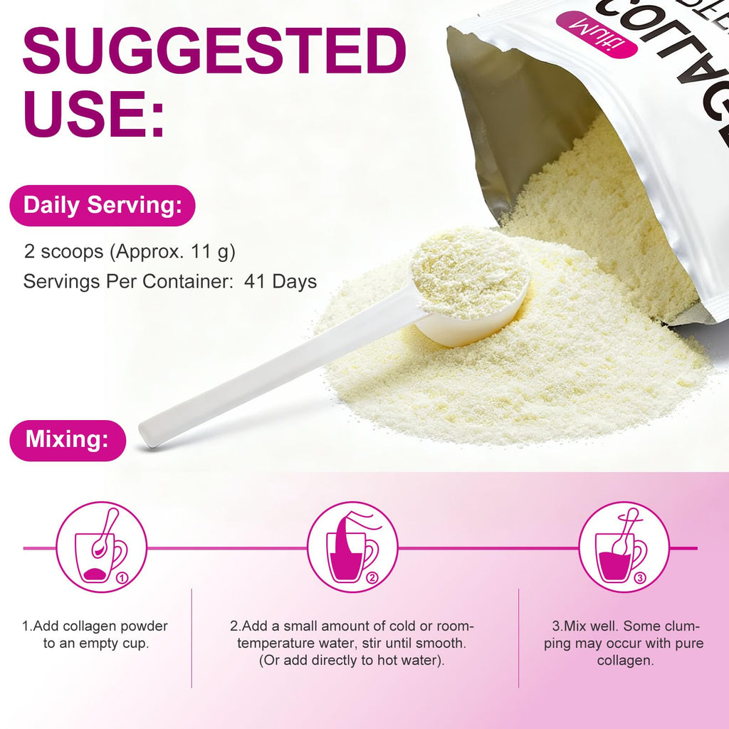 Unflavored Hydrolyzed Collagen Peptides Powder 16 oz B326