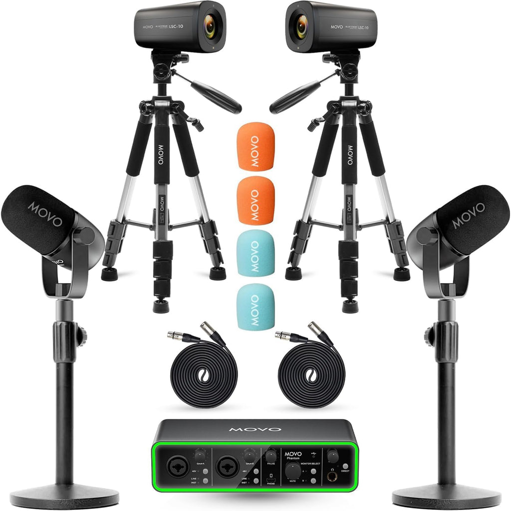 USB Audio Interface 2 XLR Dynamic Microphones 2 4K UHD Cameras Podcast Equipment Bundle K350