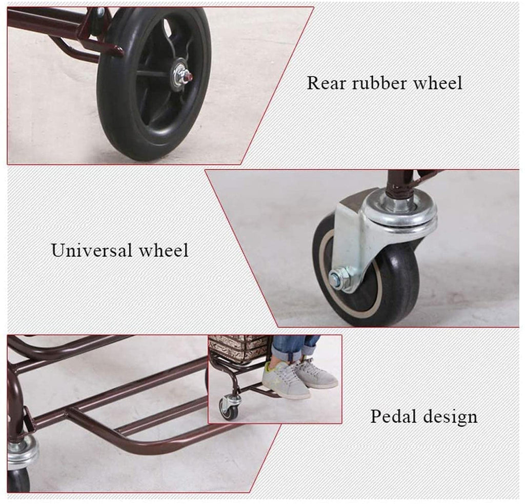Rollator Walker Shopping Trolley with Seat Pedal Side Brake Red C67858