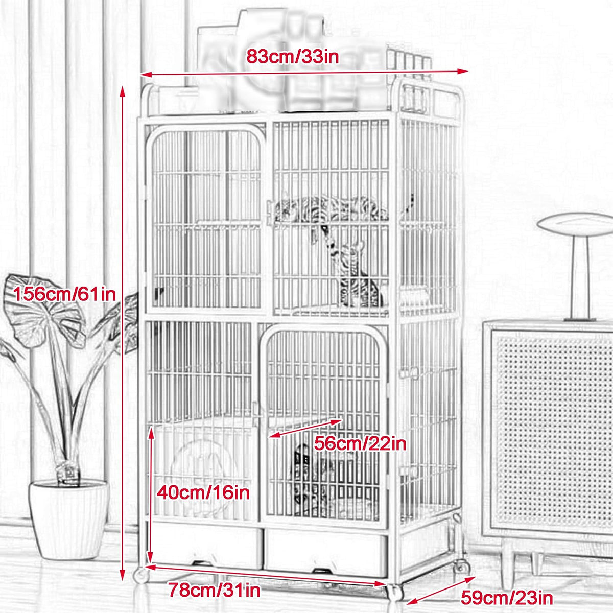 White 4 Tier Cat Cage with Litter Box N926