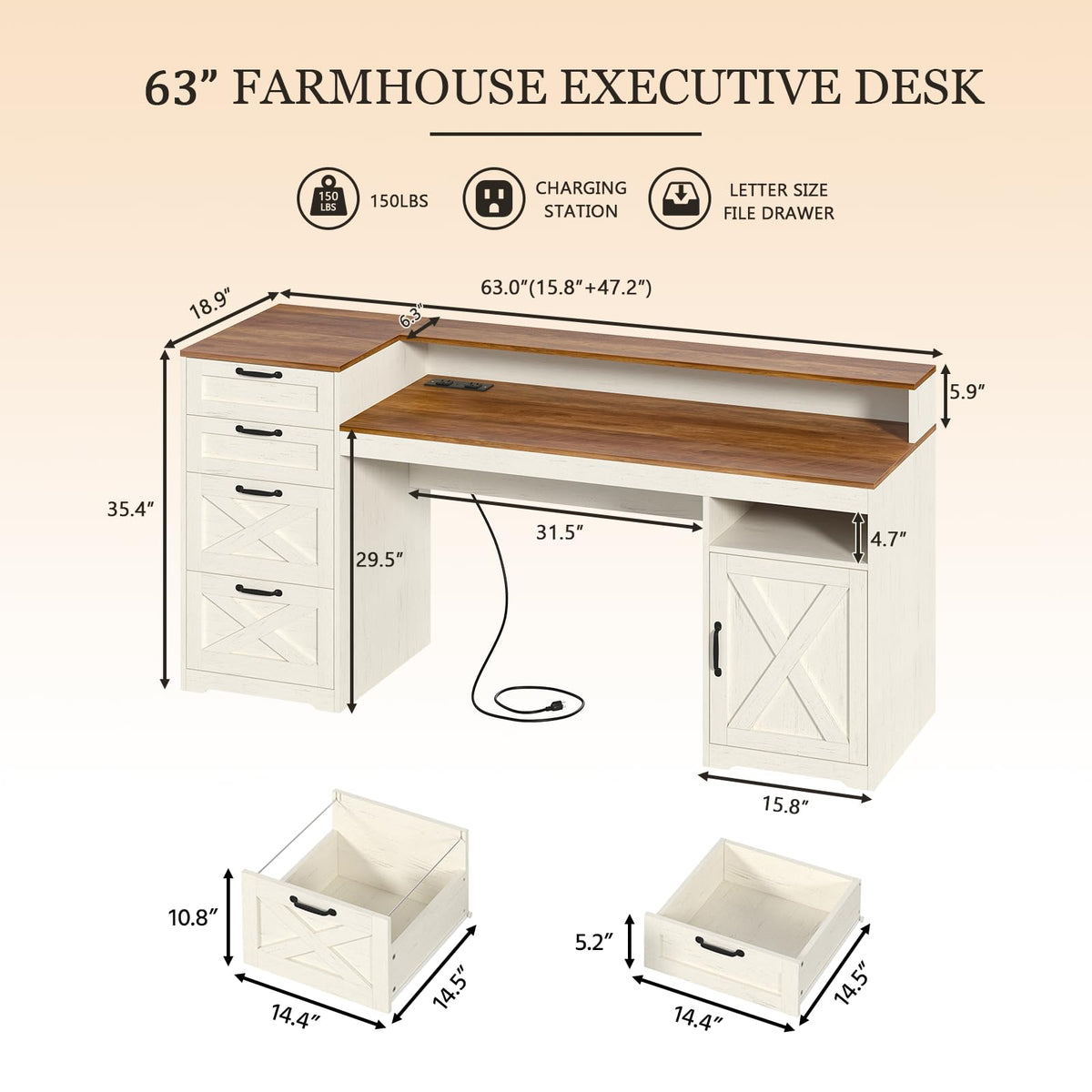 63" Computer Desk with 4 Drawers D245