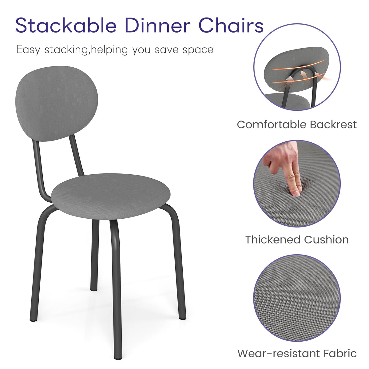 Stackable Dining Chairs Set of 4 Grey S922294