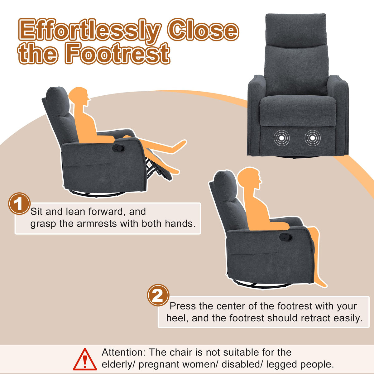 Dark Gray Swivel Rocker Recliner Chair with Vibration Massage and Heat U87057