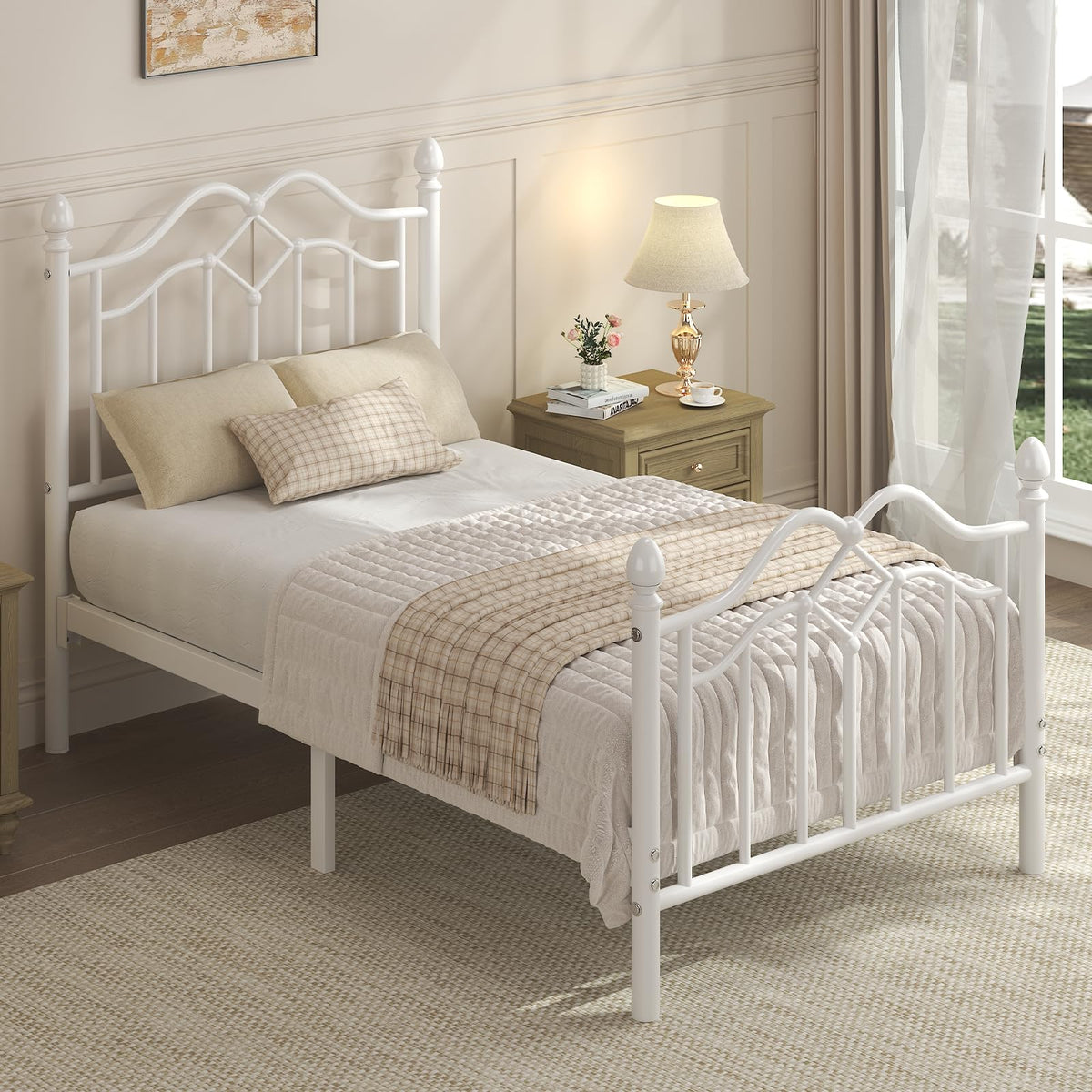 Twin Size Bed Frame with Victorian Headboard & Footboard O202822