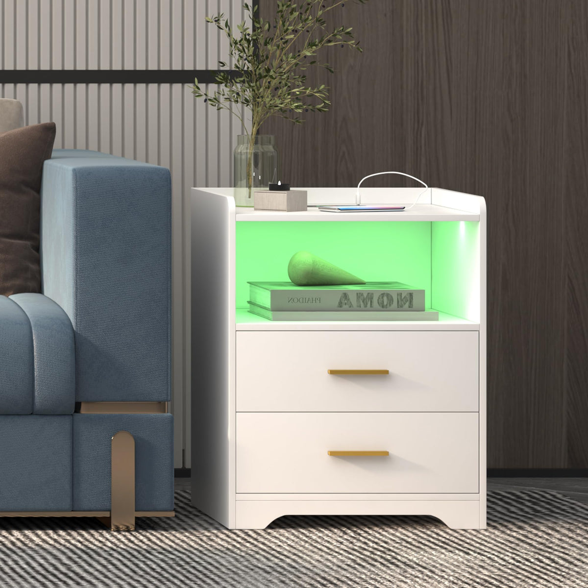 White Nightstand with Charging Station H11976