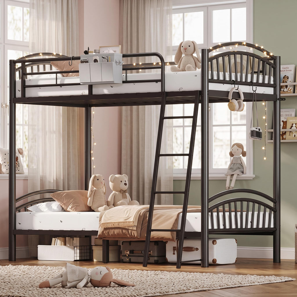 Twin Over Twin Metal Bunk Bed with Ladder X5734