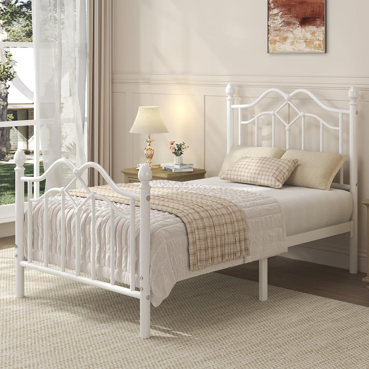 Twin Size Bed Frame with Victorian Headboard & Footboard O202822