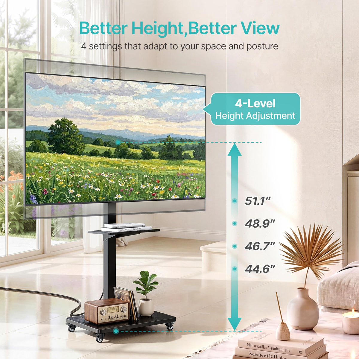 Rolling TV Stand with Power Outlet for 32-75 Inch TVs Y318589