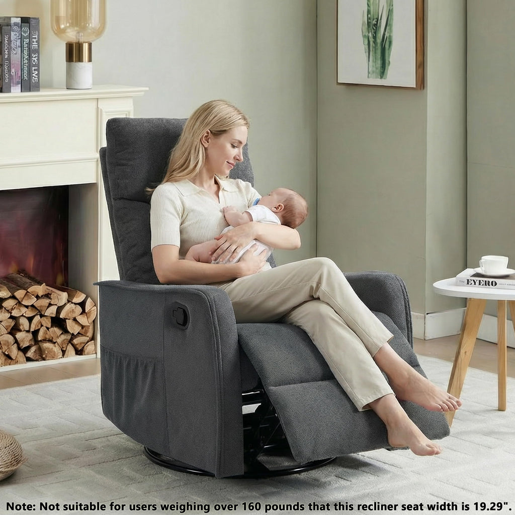 Dark Gray Swivel Rocker Recliner Chair with Vibration Massage and Heat U87057