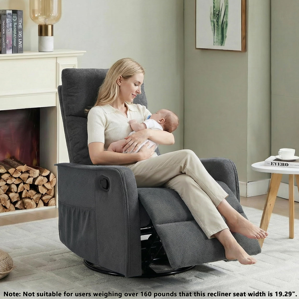Dark Gray Swivel Rocker Recliner Chair with Vibration Massage and Heat U87057