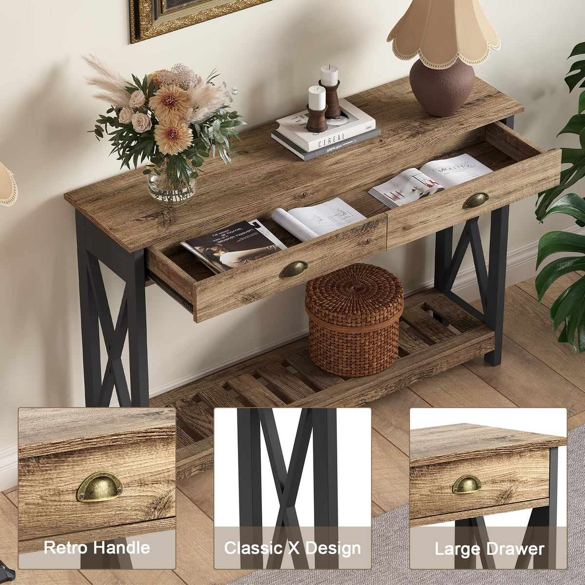 Farmhouse Console Table with Drawer D98655