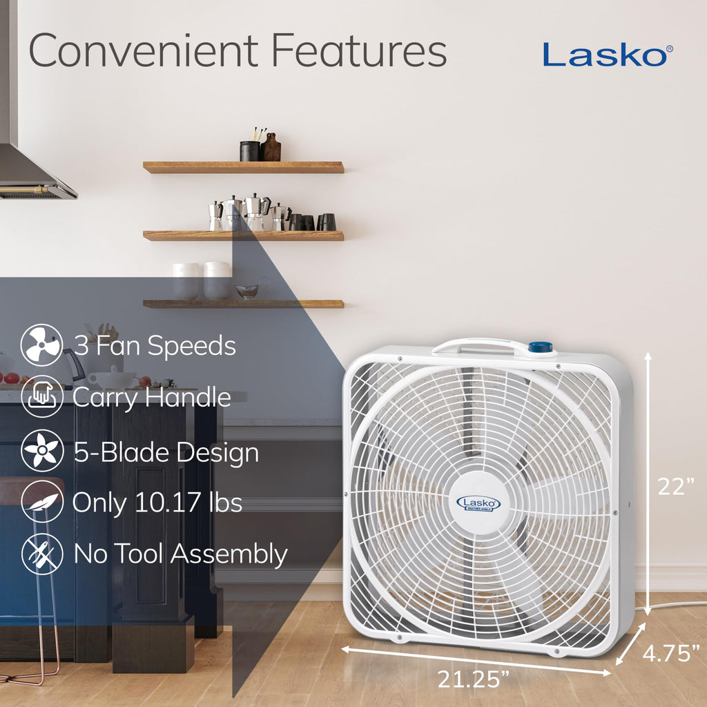 20 Inch 3 Speeds White Box Fan with Carry Handle Q679