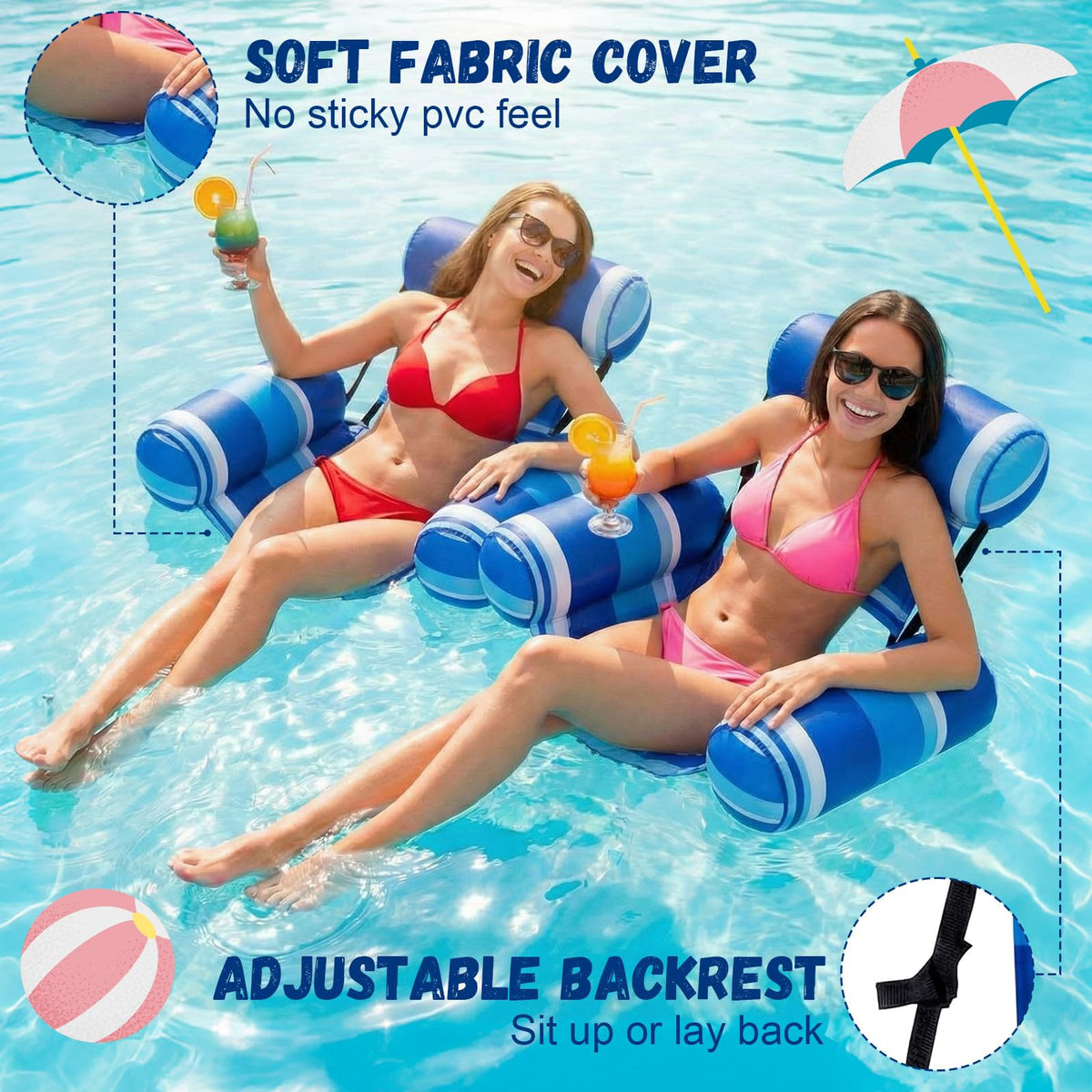 4 Packs Inflatable Pool Floats Chairs Q54869