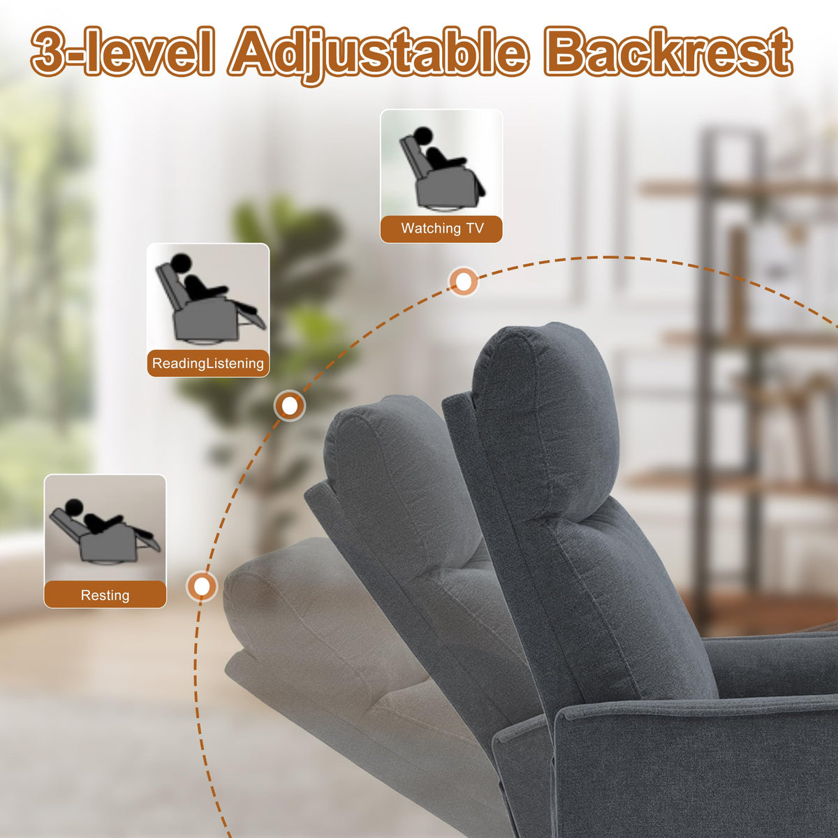 Dark Gray Swivel Rocker Recliner Chair with Vibration Massage and Heat U87057
