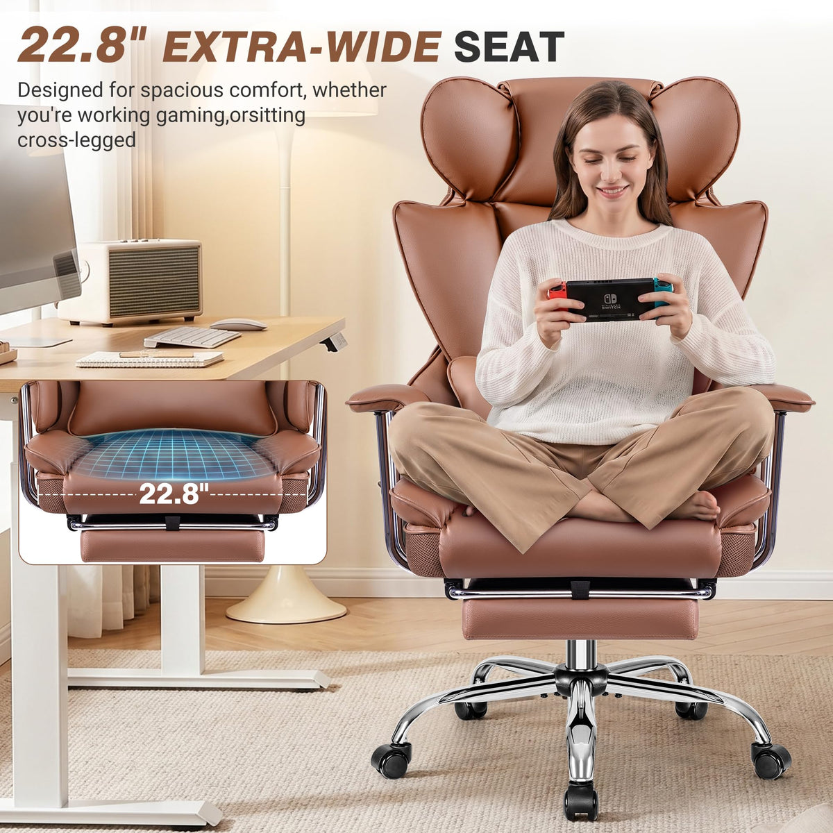 Big and Tall Leather Office Chair with Footrest G56062