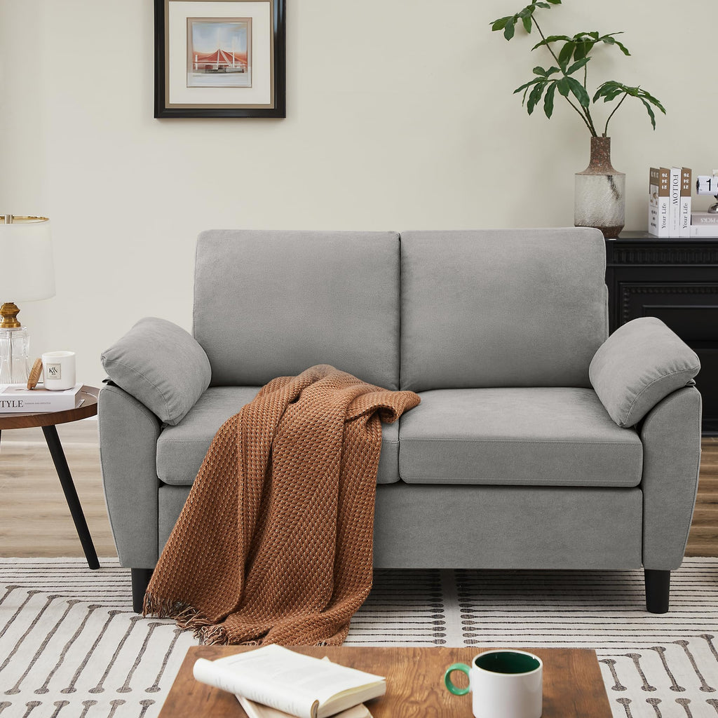 Light Grey Linen Loveseat Sofa with Side Pocket D76417