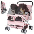 Double Pet Stroller for 2 Small Dogs & Cats, Side-by-Side Twin Travel Carriage with Safety Leashes, Mesh Windows & Double Storage Baskets, Lightweight & Foldable, 44lbs Capacity, Pink Y700273