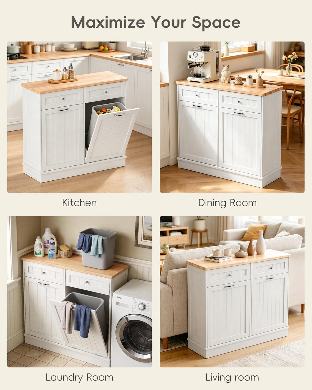 2 x 10 Gallon White Tilt Out Trash Cabinet with 2 Storage Drawer B131125