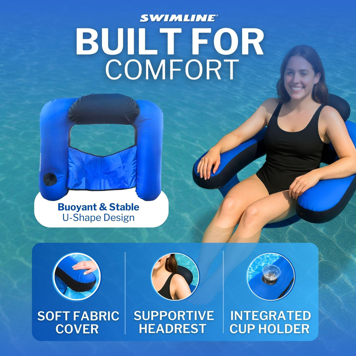 Fabric Covered Inflatable Pool Lounger with Cup Holder N41705