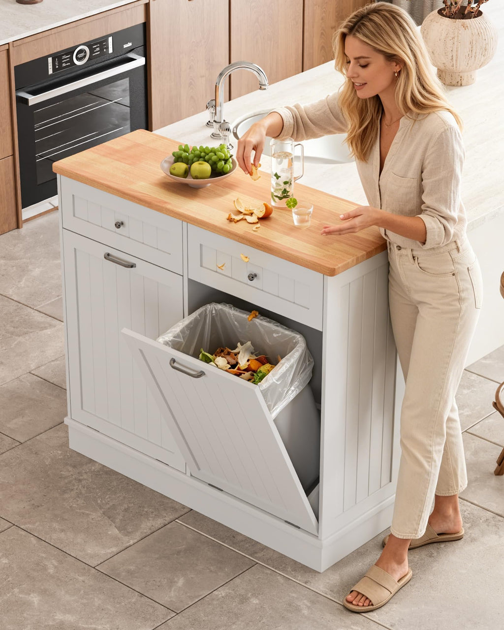 2 x 10 Gallon White Tilt Out Trash Cabinet with 2 Storage Drawer B131125