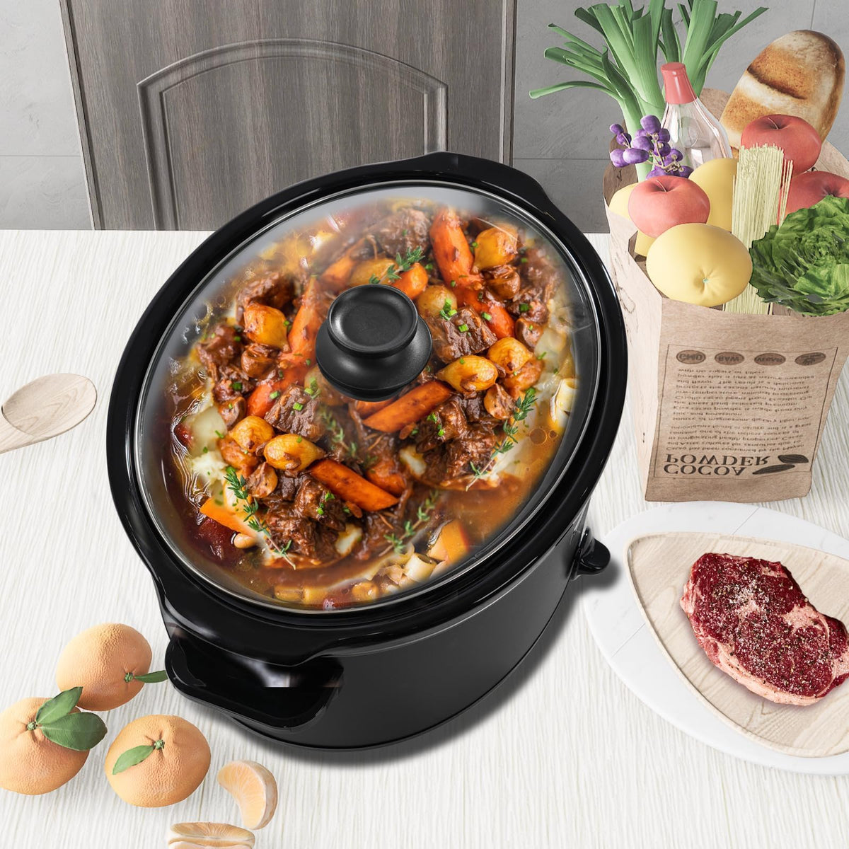 7 Quart Oval Manual Slow Cooker with 3 Cooking Settings A775709