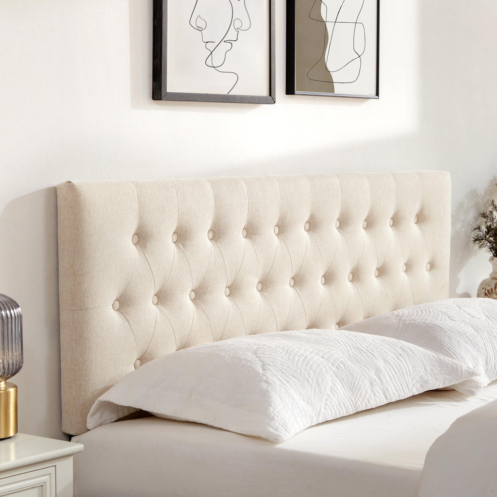 Beige Tufted Upholstered Queen Size Headboard C4414