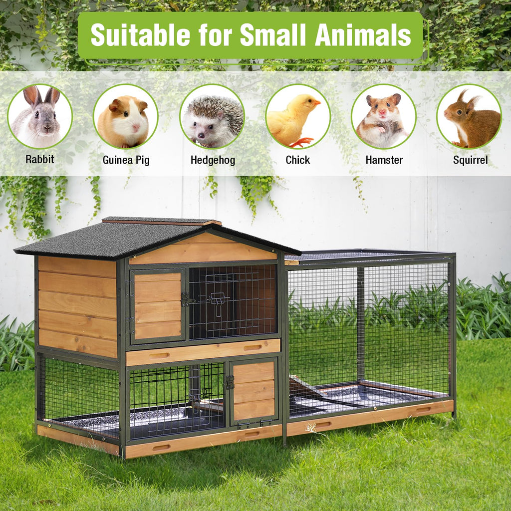 Wooden Rabbit Hutch with Wheels and Pull-Out Tray U767