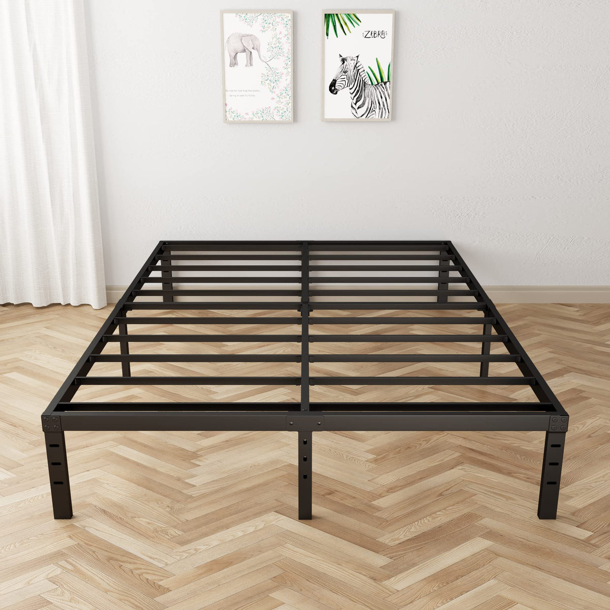 18 Inch Queen Metal Platform Bed Frame Heavy Duty Black Q99838