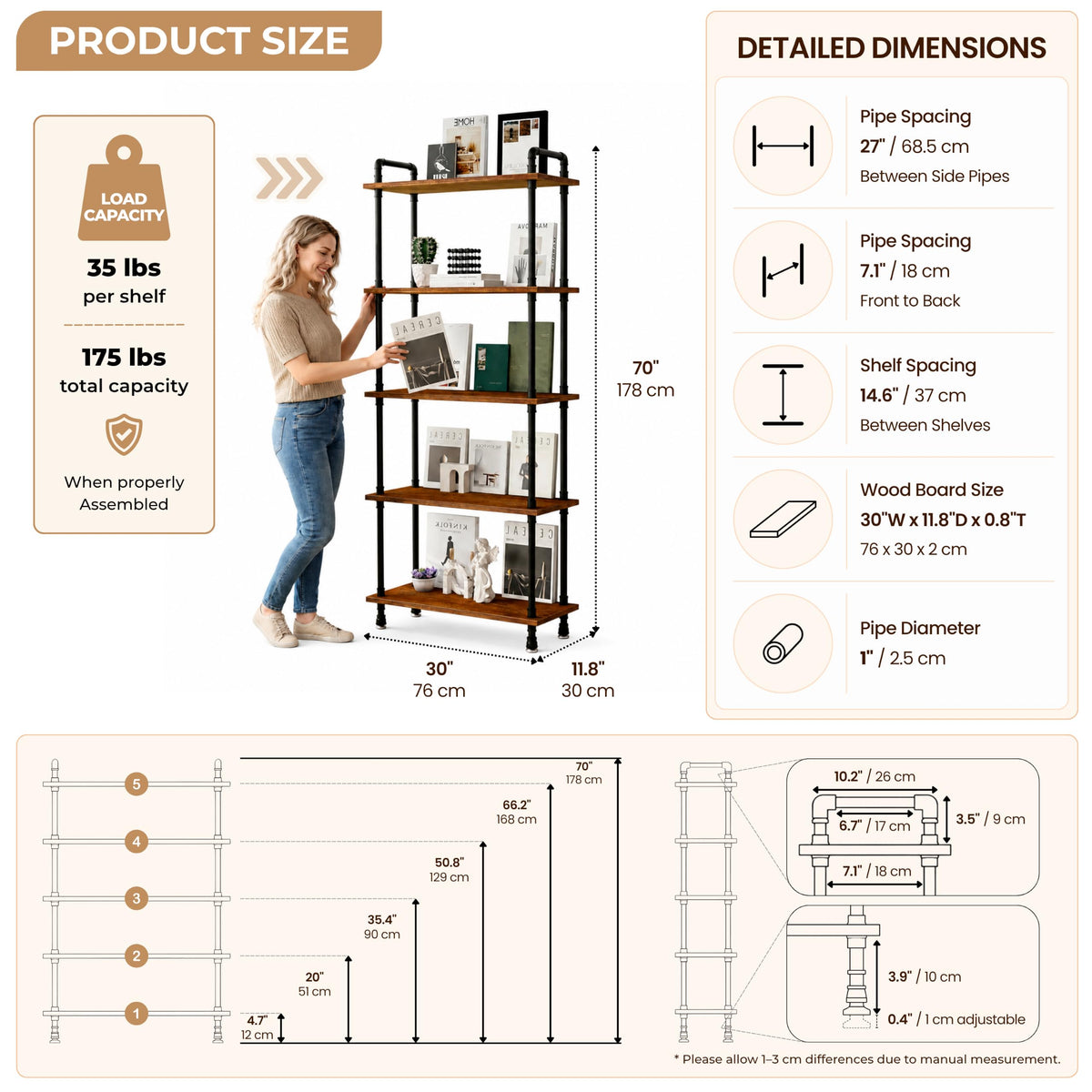 5 Tier Rustic Brown Bookshelf M19459