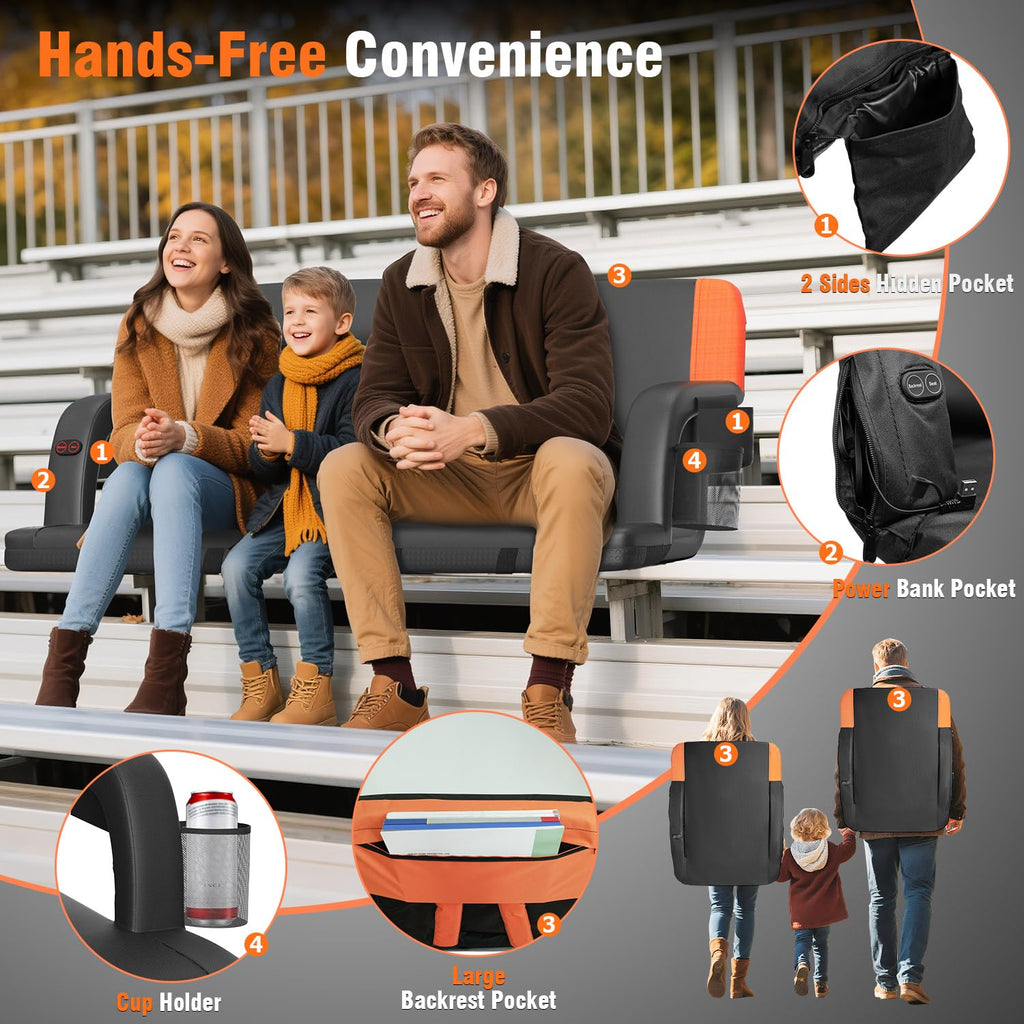 Heated Stadium Seat with Back Support D1455