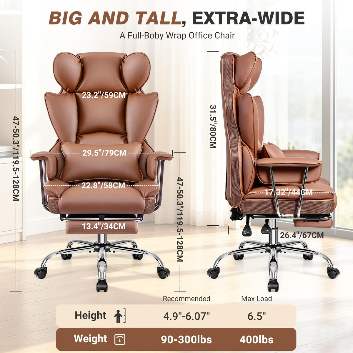 Big and Tall Leather Office Chair with Footrest G56062