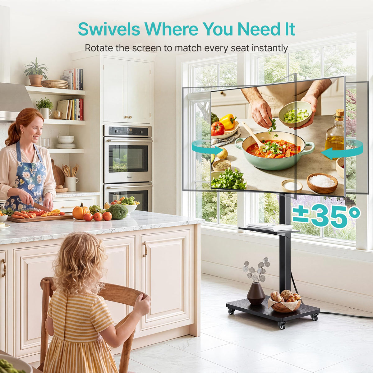Rolling TV Stand with Power Outlet for 32-75 Inch TVs Y318589