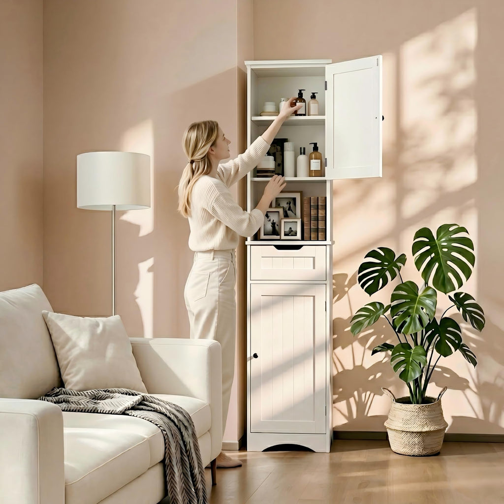 67” H Tall White Bathroom Storage Cabinet Z91749