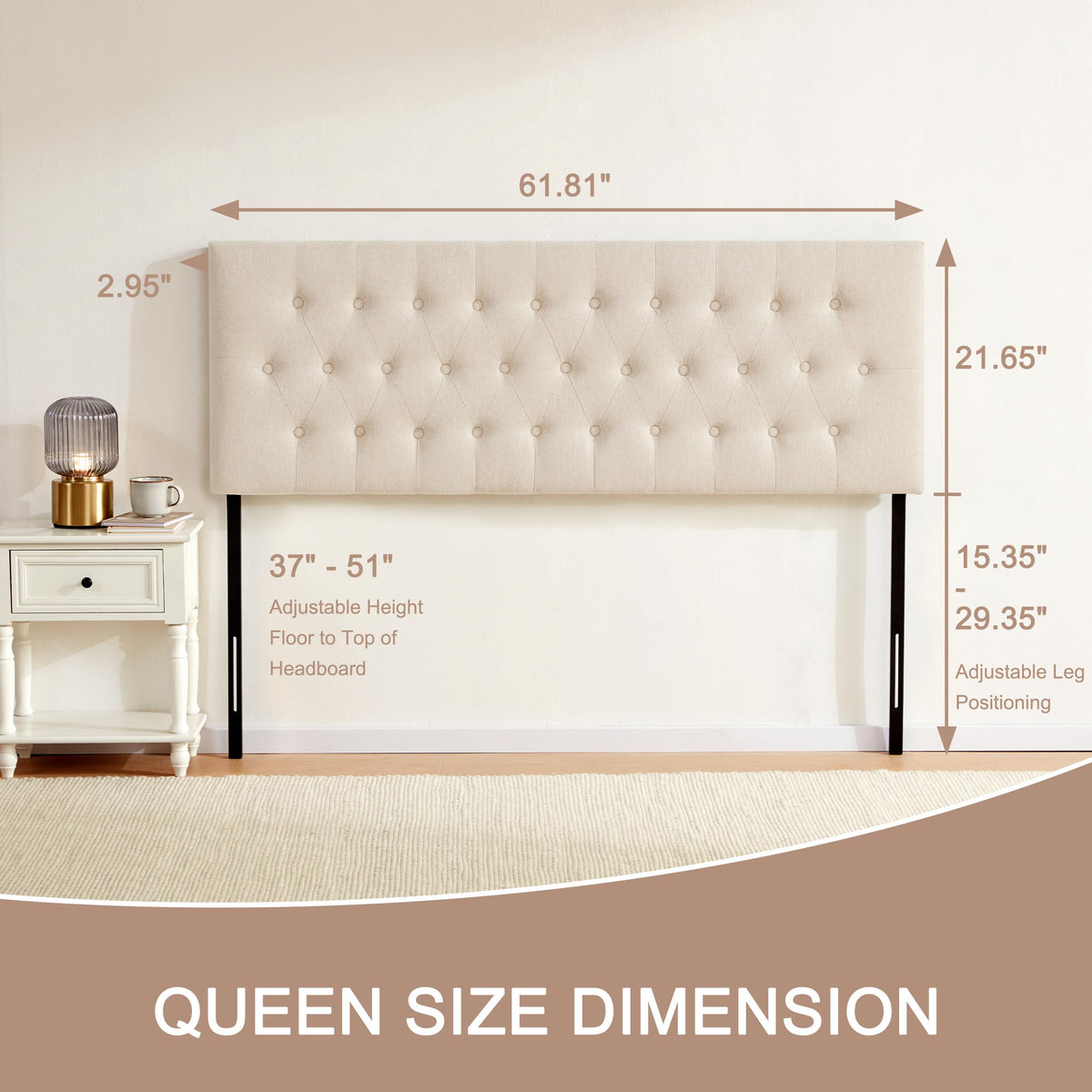 Beige Tufted Upholstered Queen Size Headboard C4414
