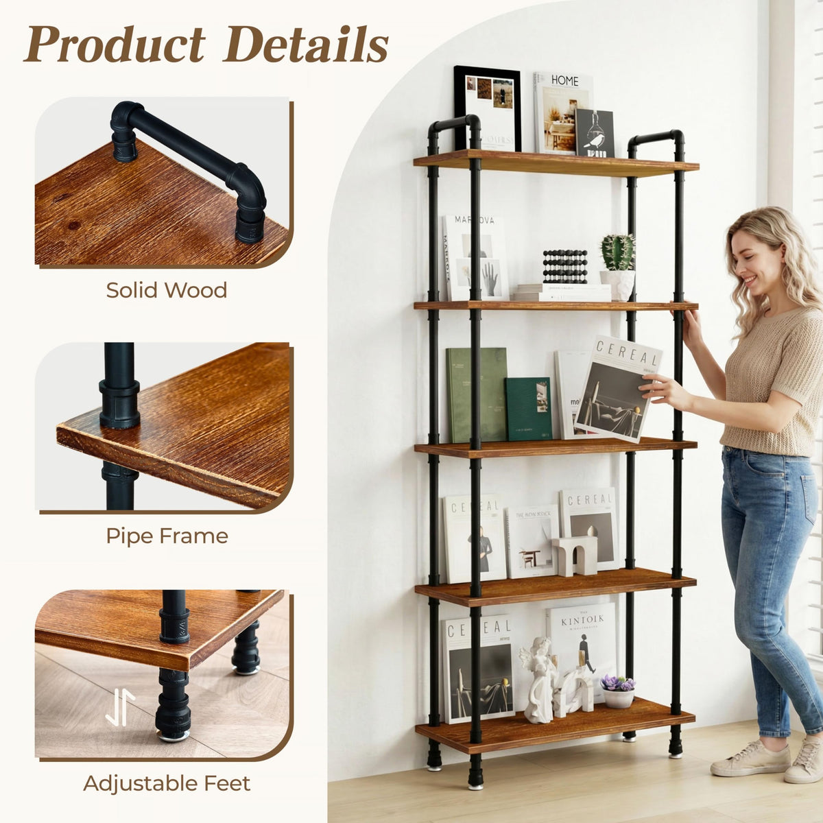 5 Tier Rustic Brown Bookshelf M19459