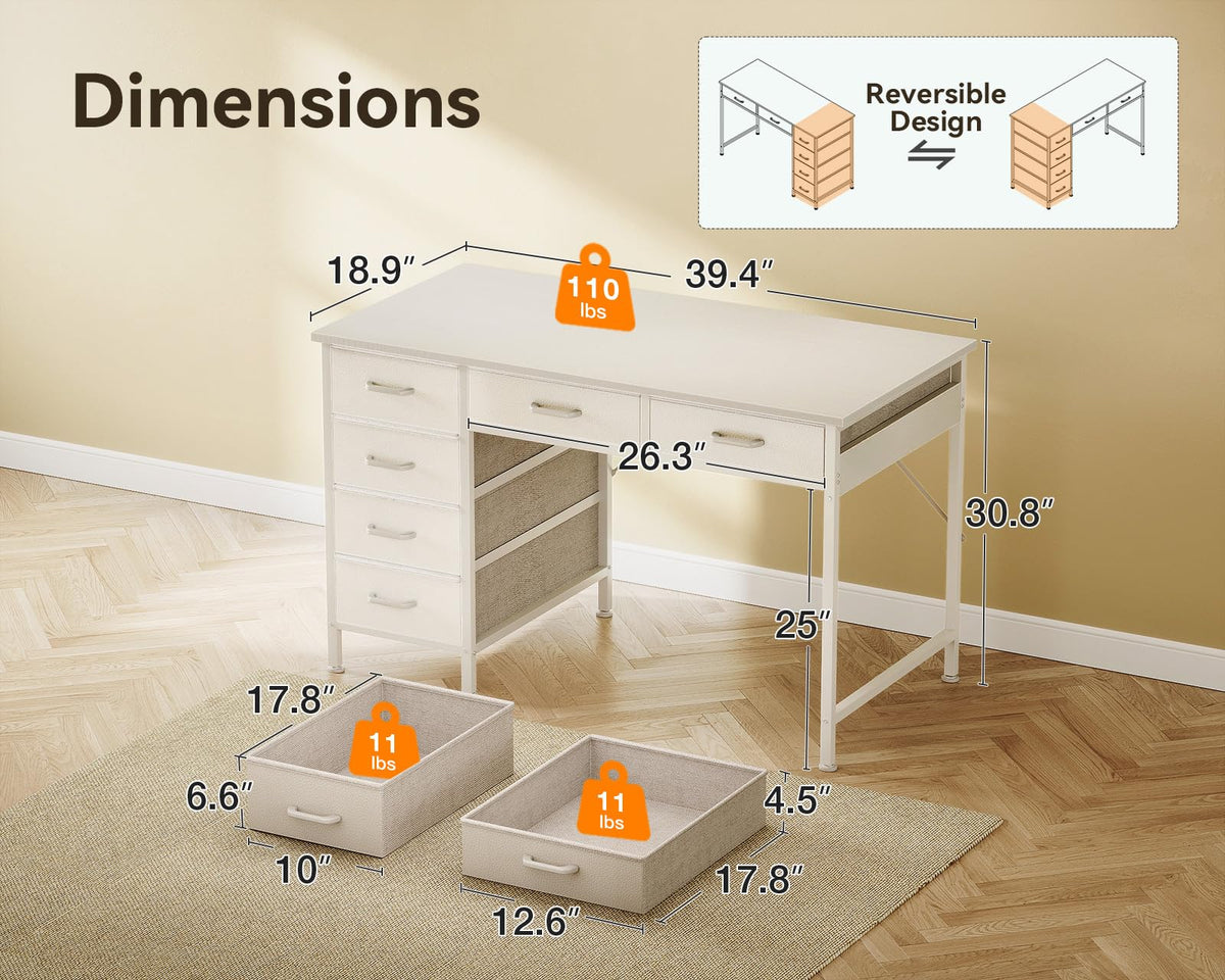 White Computer Desk with 6 Drawers I43665