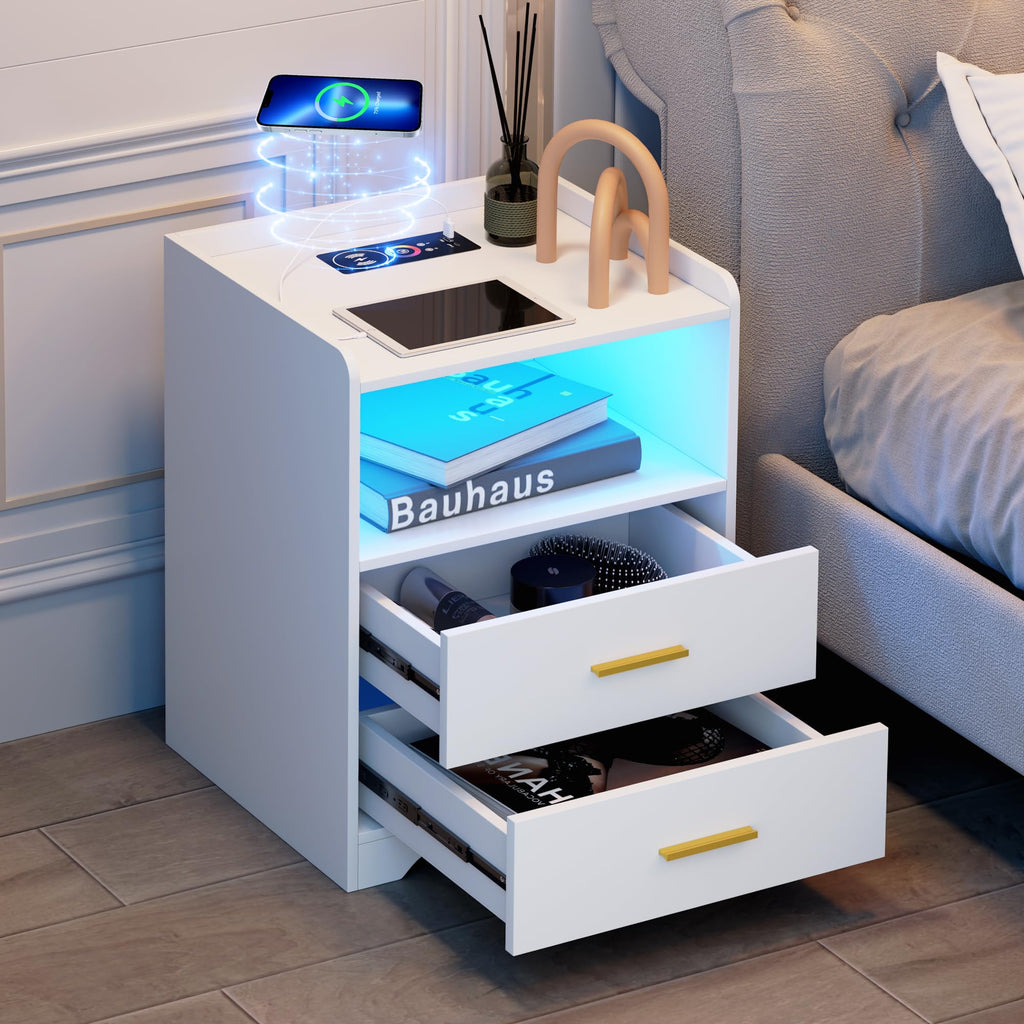 White Nightstand with Charging Station H11976