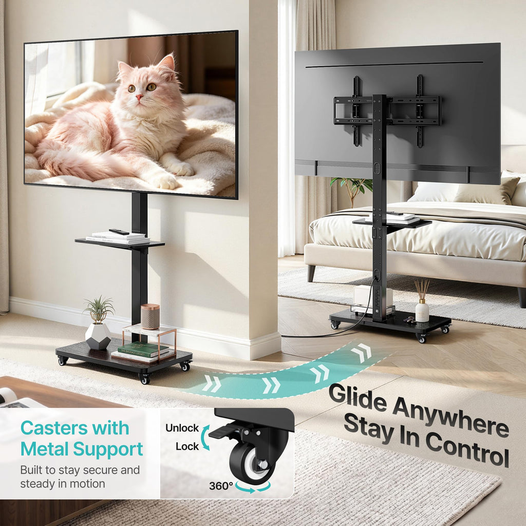 Rolling TV Stand with Power Outlet for 32-75 Inch TVs Y318589